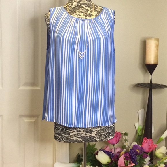 Used Jones NY Striped Blue/White Tank Top, 14 - Picture 1 of 8